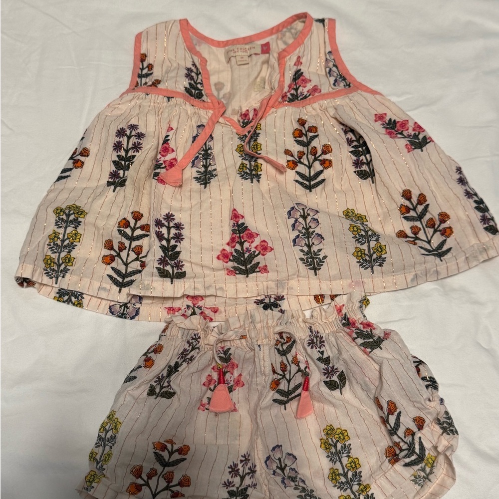 Pink Chicken Floral Top with Pink Trim